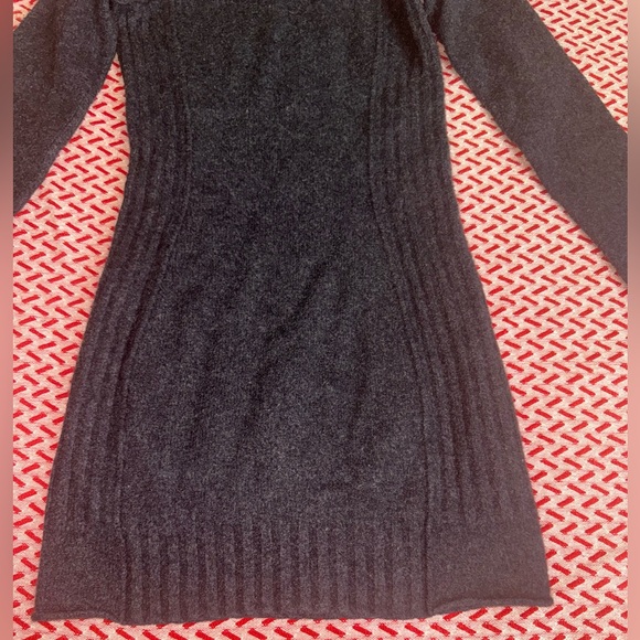 Autumn Cashmere Gray/Black 100% cashmere ribbed funnel neck turtleneck dress XS - Picture 8 of 11